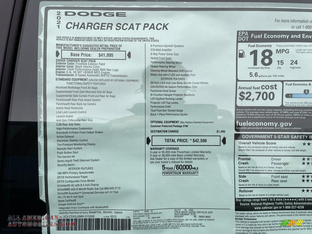 2021 Charger Scat Pack - Frostbite / Black photo #27