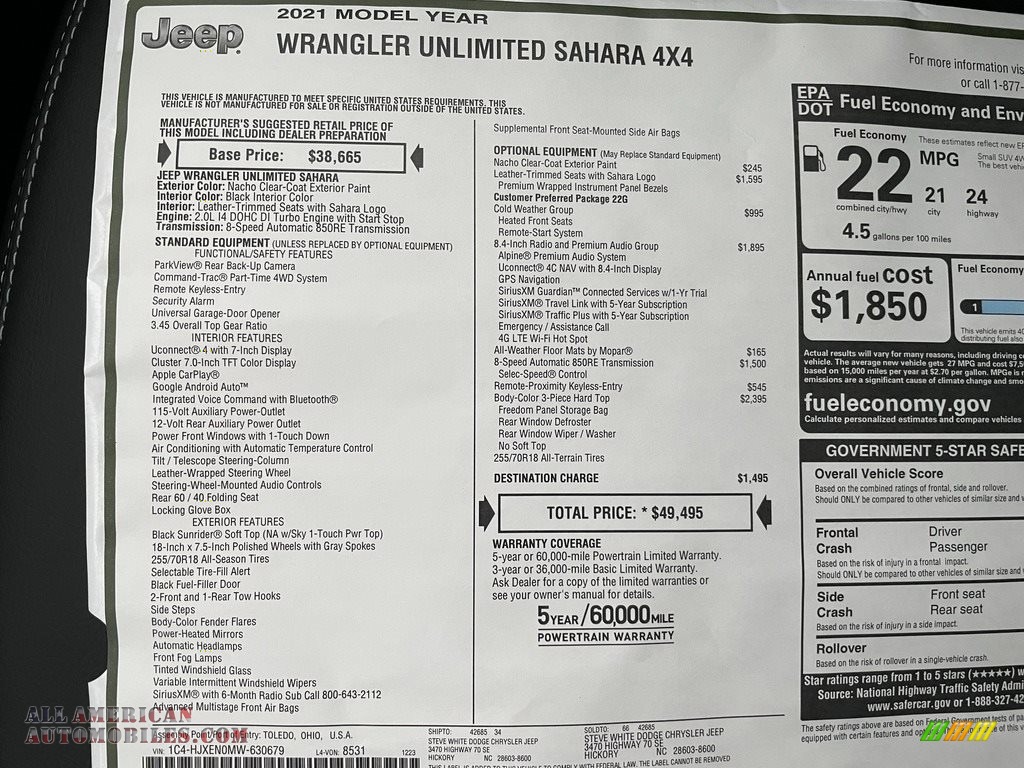 2021 Wrangler Unlimited Sahara 4x4 - Nacho / Black photo #30