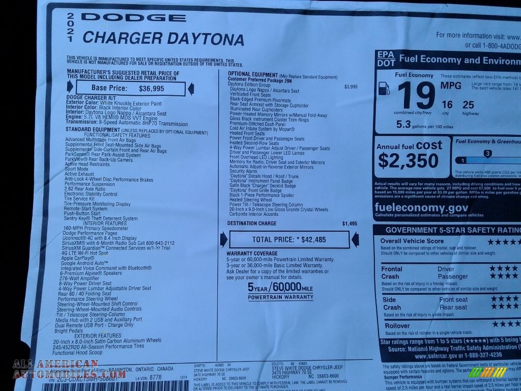 2021 Charger Daytona - White Knuckle / Black photo #27