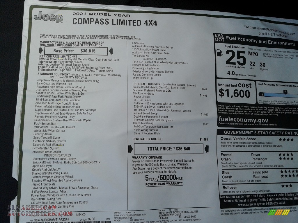 2021 Compass Limited 4x4 - Granite Crystal Metallic / Black photo #30