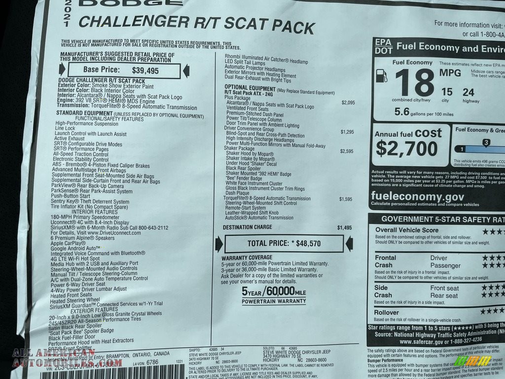 2021 Challenger R/T Scat Pack Shaker - Smoke Show / Black photo #26