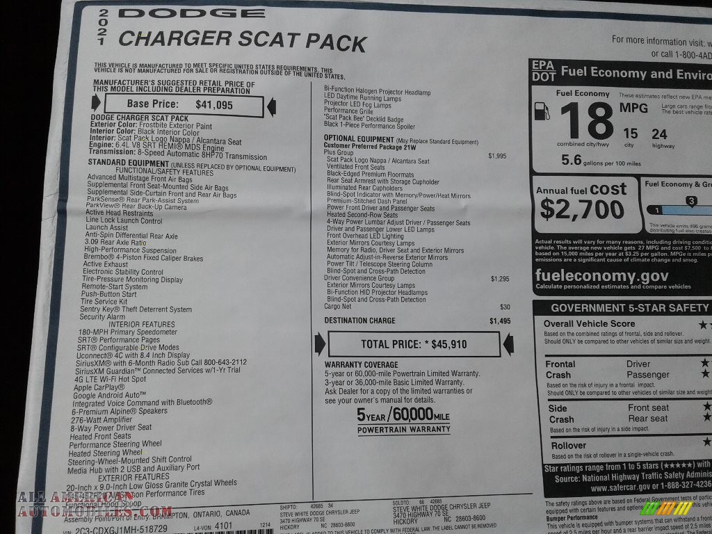 2021 Charger Scat Pack - Frostbite / Black photo #28