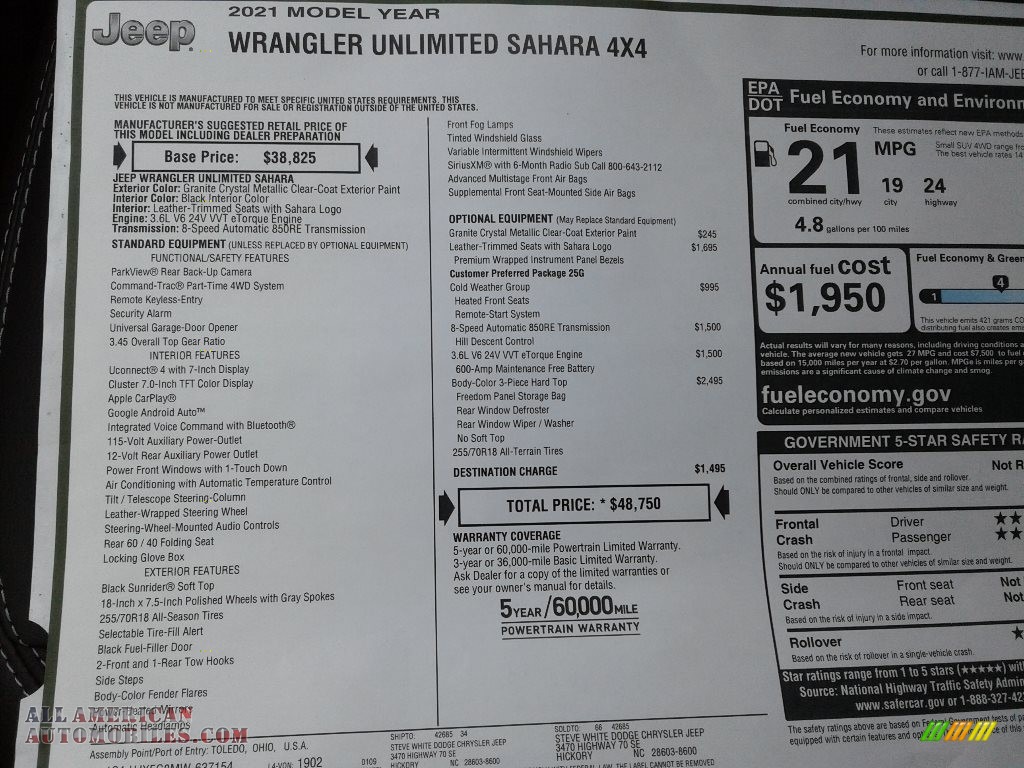 2021 Wrangler Unlimited Sahara 4x4 - Granite Crystal Metallic / Black photo #27