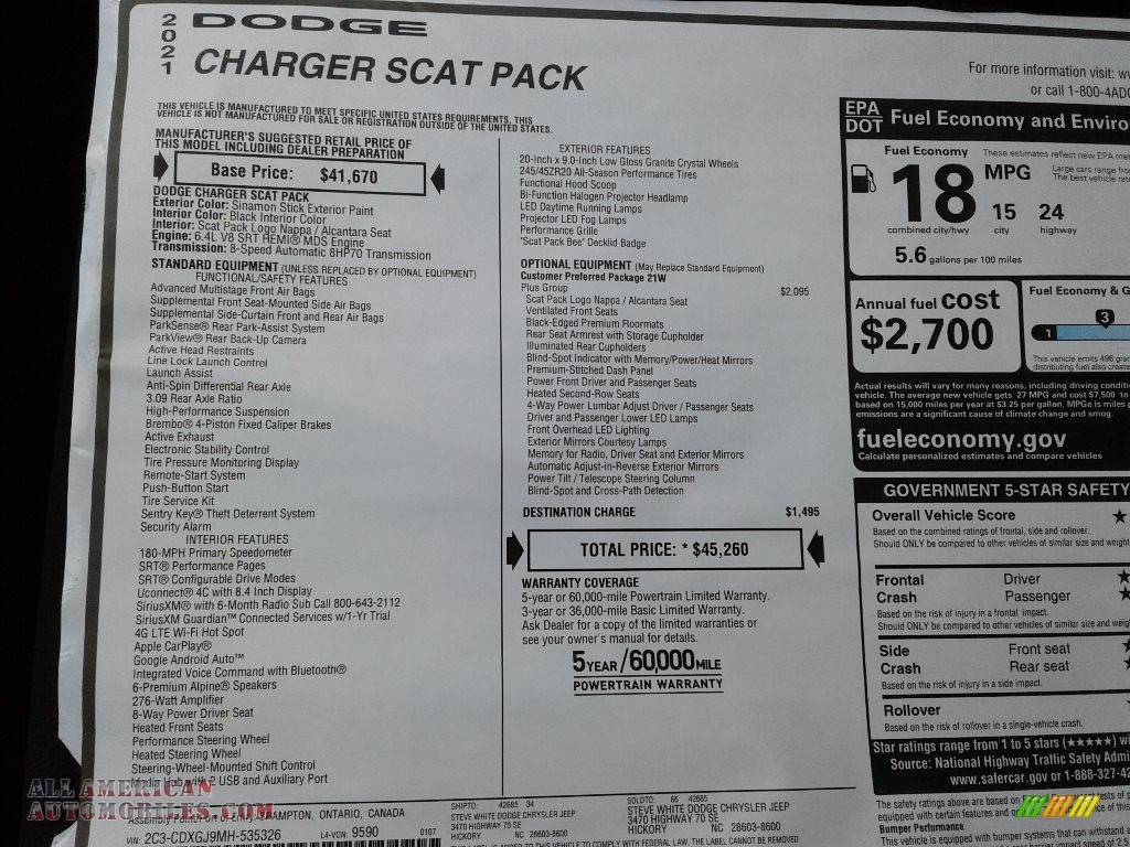 2021 Charger Scat Pack - Sinamon Stick / Black photo #27