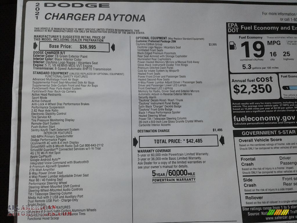 2021 Charger Daytona - F8 Green / Black photo #28