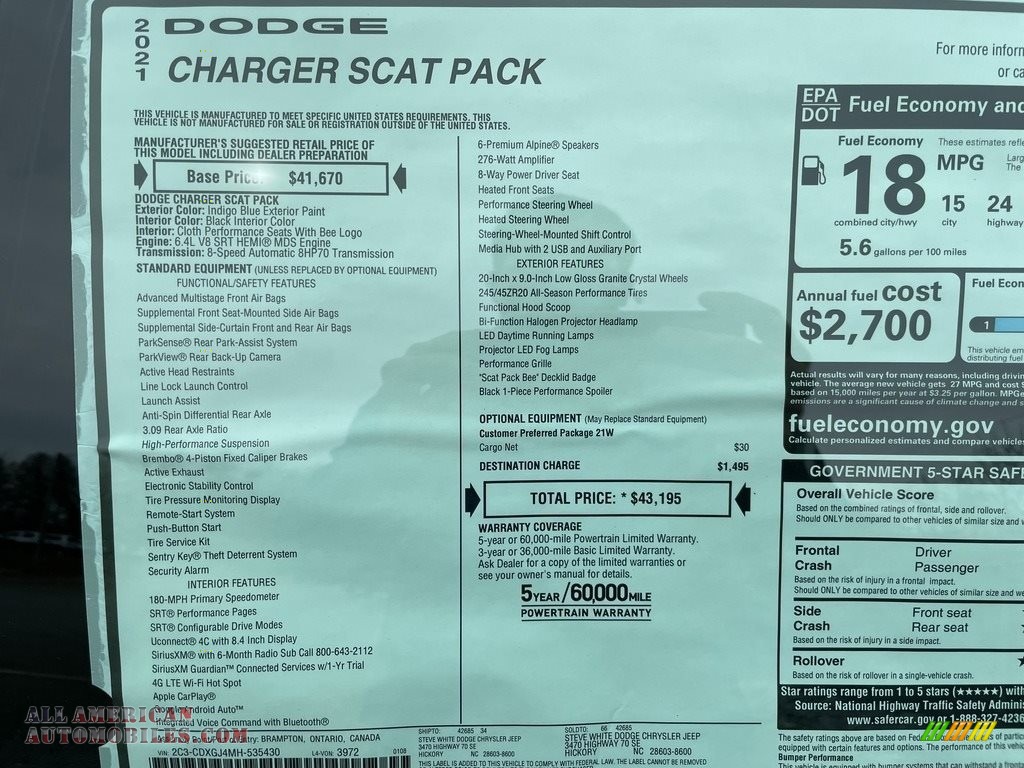 2021 Charger Scat Pack - Indigo Blue / Black photo #27