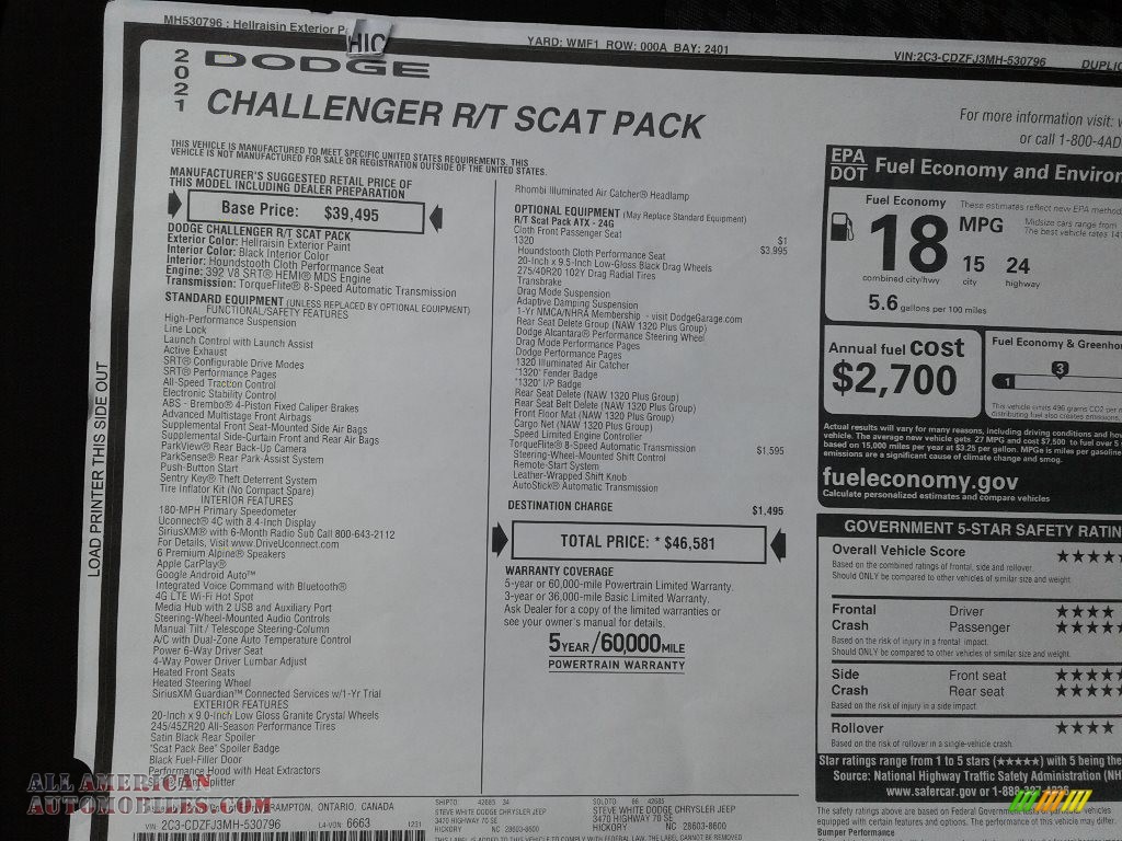 2021 Challenger R/T Scat Pack - Hellraisin / Black photo #24