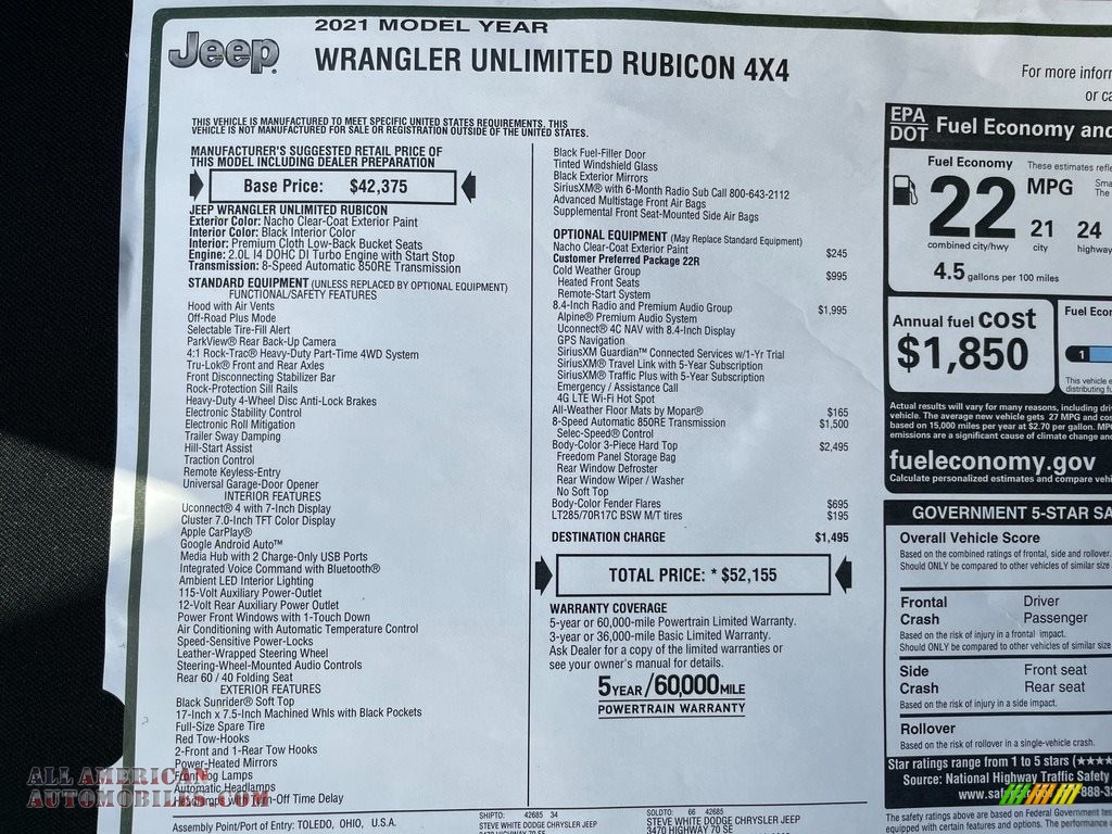 2021 Wrangler Unlimited Rubicon 4x4 - Nacho / Black photo #30