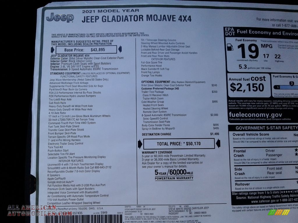 2021 Gladiator Mojave 4x4 - Billet Silver Metallic / Black photo #28