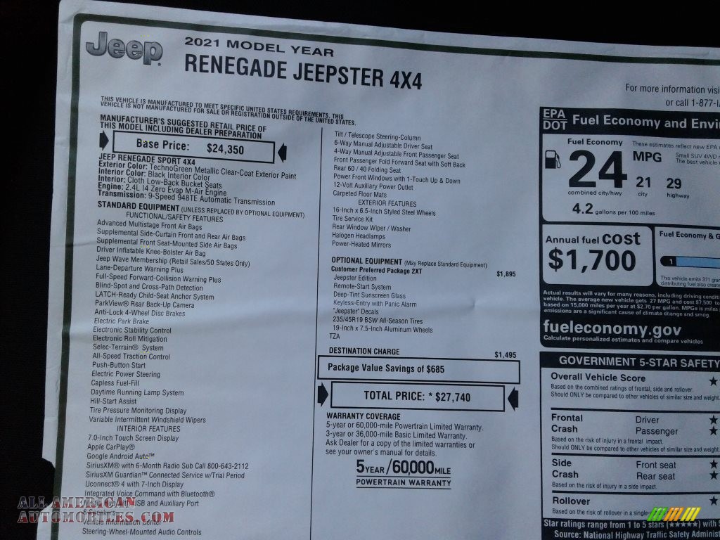 2021 Renegade Jeepster 4x4 - TechnoGreen Metallic / Black photo #26