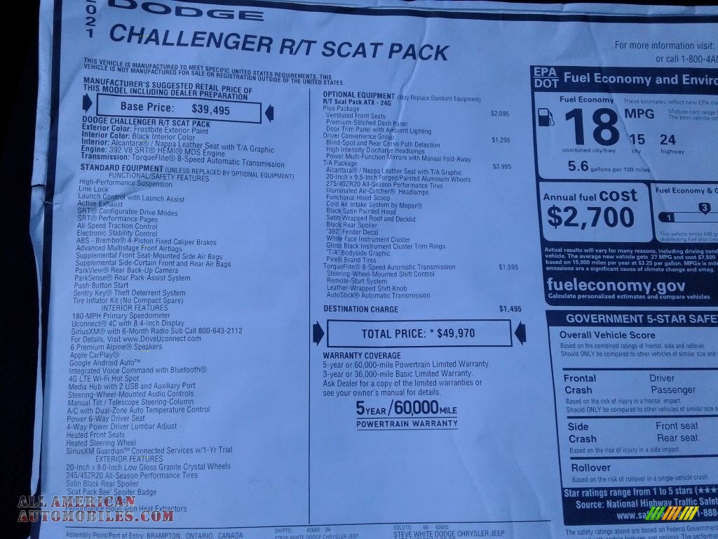 2021 Challenger R/T Scat Pack - Frostbite / Black photo #26