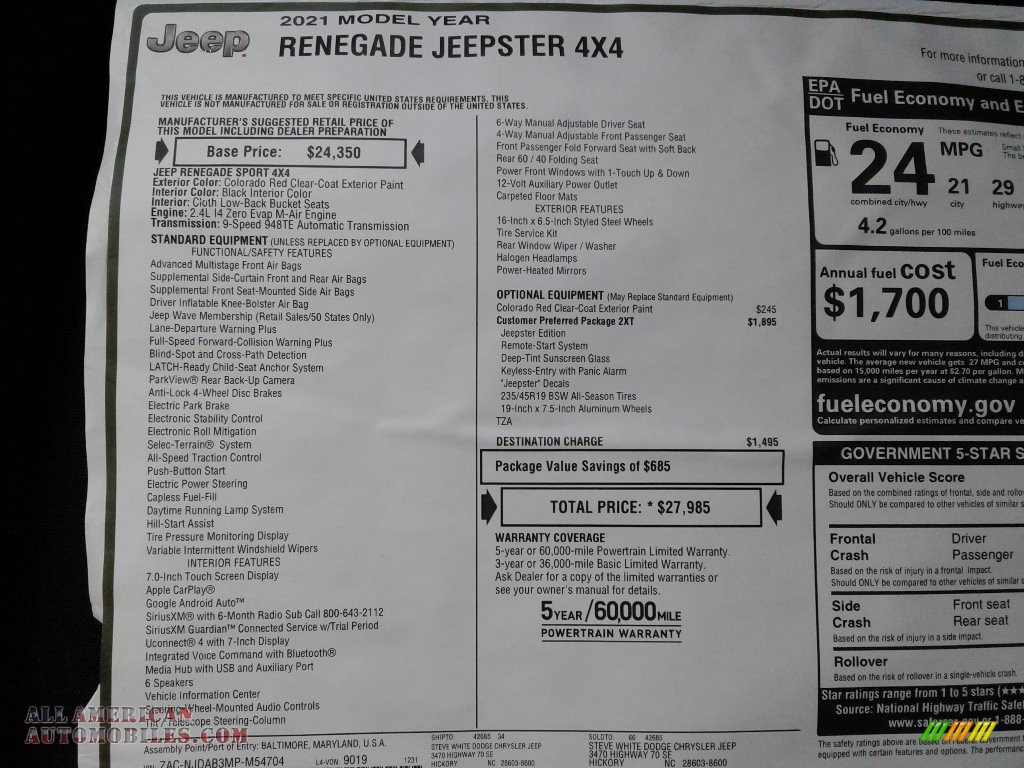 2021 Renegade Jeepster 4x4 - Colorado Red / Black photo #25