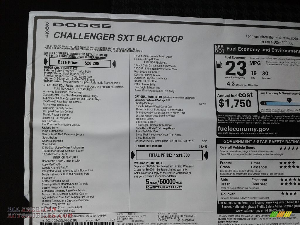 2021 Challenger SXT - Frostbite / Black photo #25