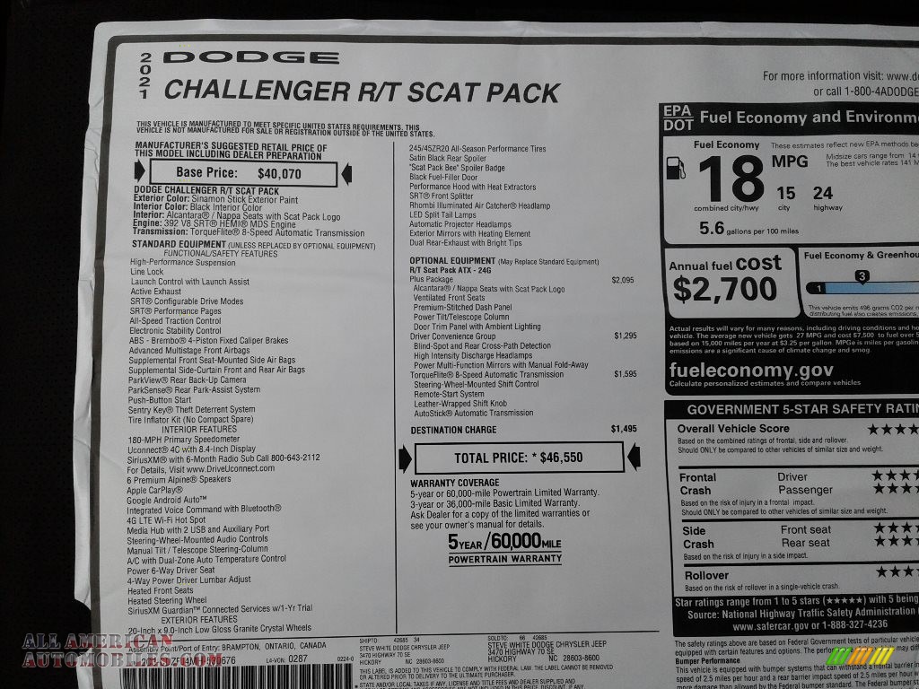 2021 Challenger R/T Scat Pack - Sinamon Stick / Black photo #26