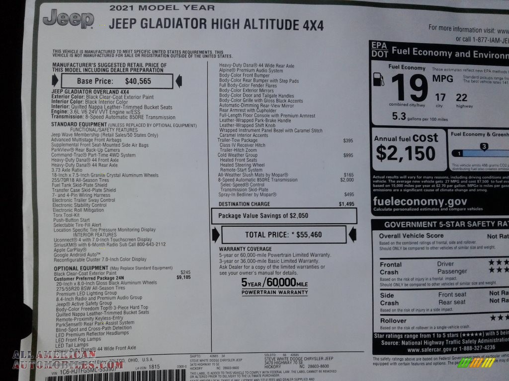 2021 Gladiator High Altitude 4x4 - Black / Black photo #30