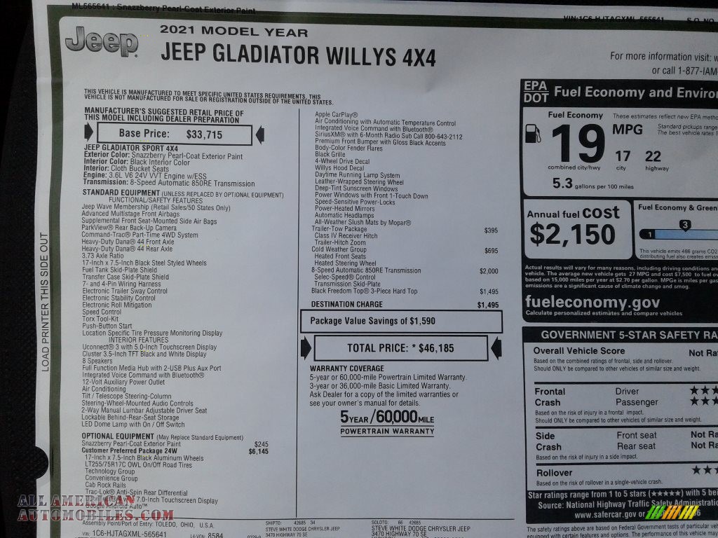 2021 Gladiator Willys 4x4 - Snazzberry Pearl / Black photo #28