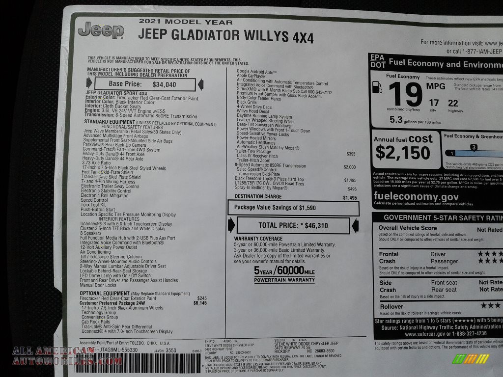 2021 Gladiator Willys 4x4 - Firecracker Red / Black photo #26