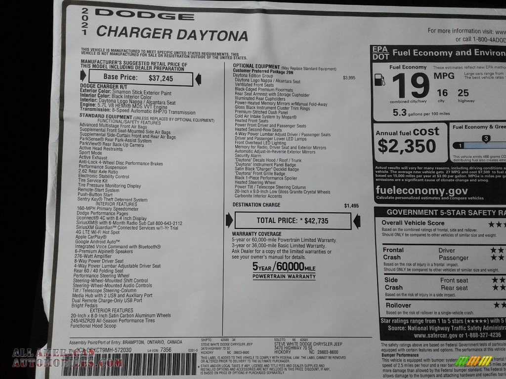 2021 Charger Daytona - Sinamon Stick / Black photo #28