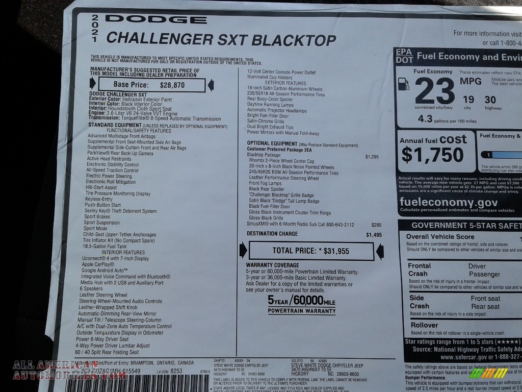2021 Challenger SXT - Hellraisin / Black photo #24