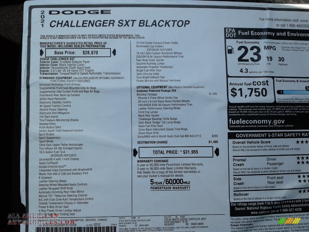2021 Challenger SXT - Frostbite / Black photo #24