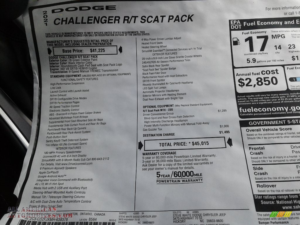 2021 Challenger R/T Scat Pack - F8 Green / Black photo #26