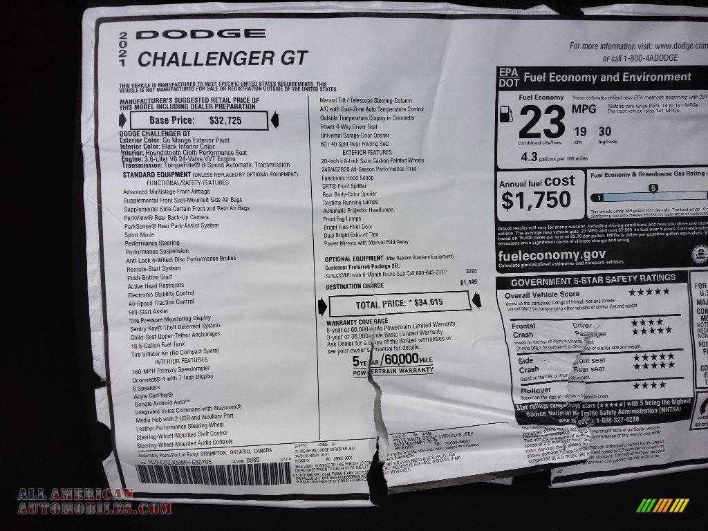 2021 Challenger GT - Go Mango / Black photo #26