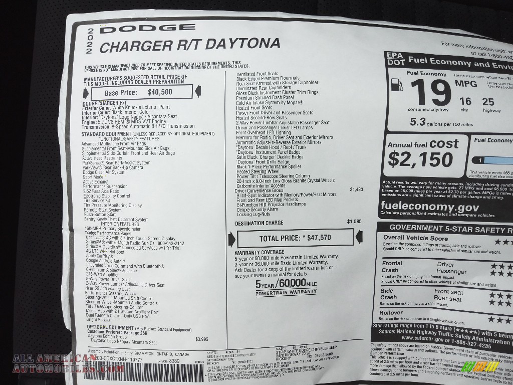 2022 Charger R/T Daytona - White Knuckle / Black photo #23