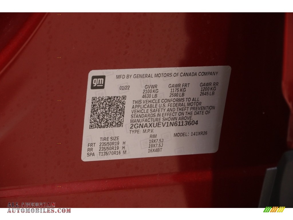 2022 Equinox LT AWD - Cherry Red Tintcoat / Jet Black photo #20