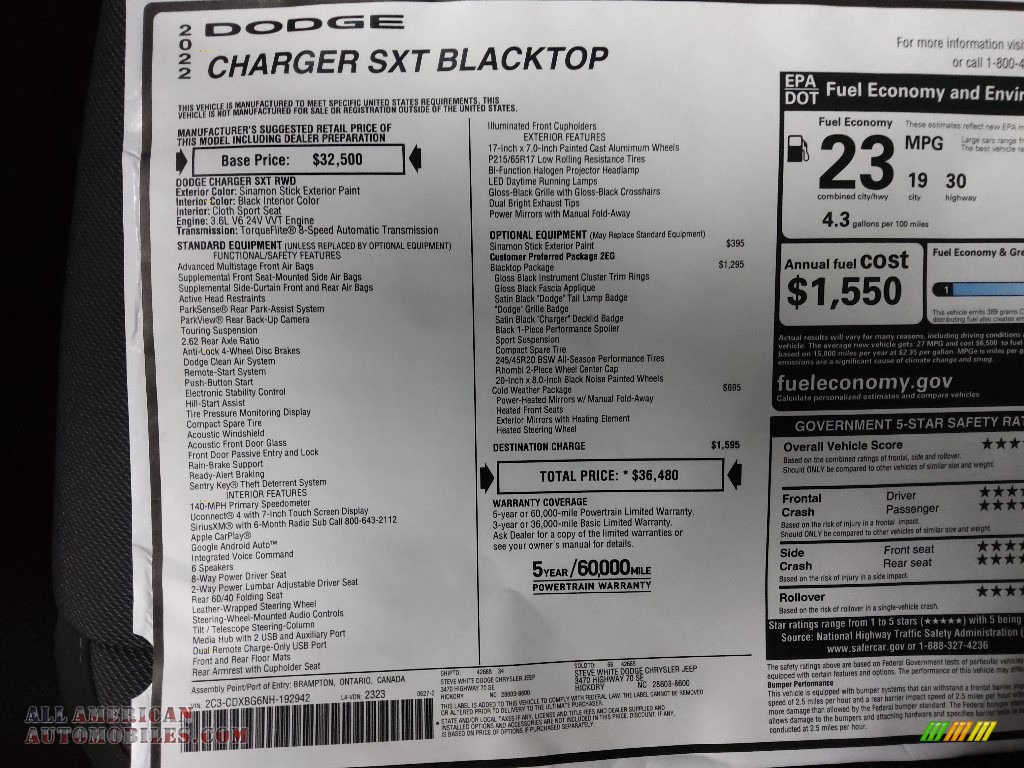 2022 Charger SXT Blacktop - Sinamon Stick / Black photo #27