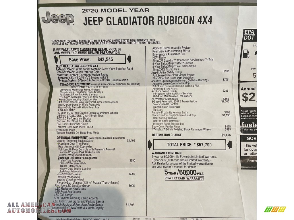 2020 Gladiator Rubicon 4x4 - Billet Silver Metallic / Black photo #34