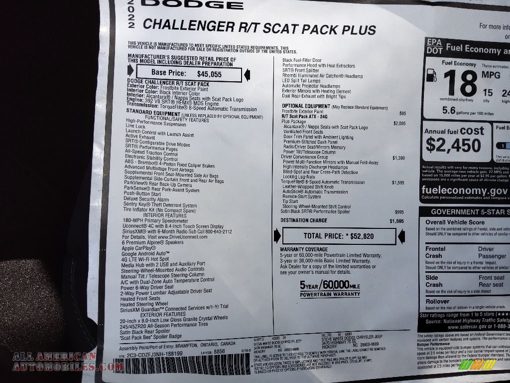 2022 Challenger R/T Scat Pack - Frostbite / Black photo #26