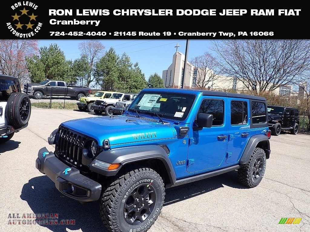 Hydro Blue Pearl / Black Jeep Wrangler Unlimited Willys 4XE Hybrid