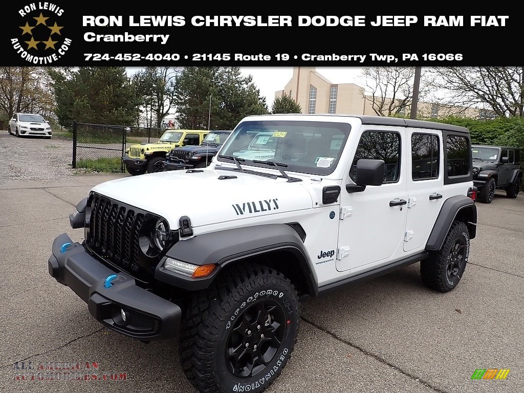 Bright White / Black Jeep Wrangler Unlimited Willys 4XE Hybrid