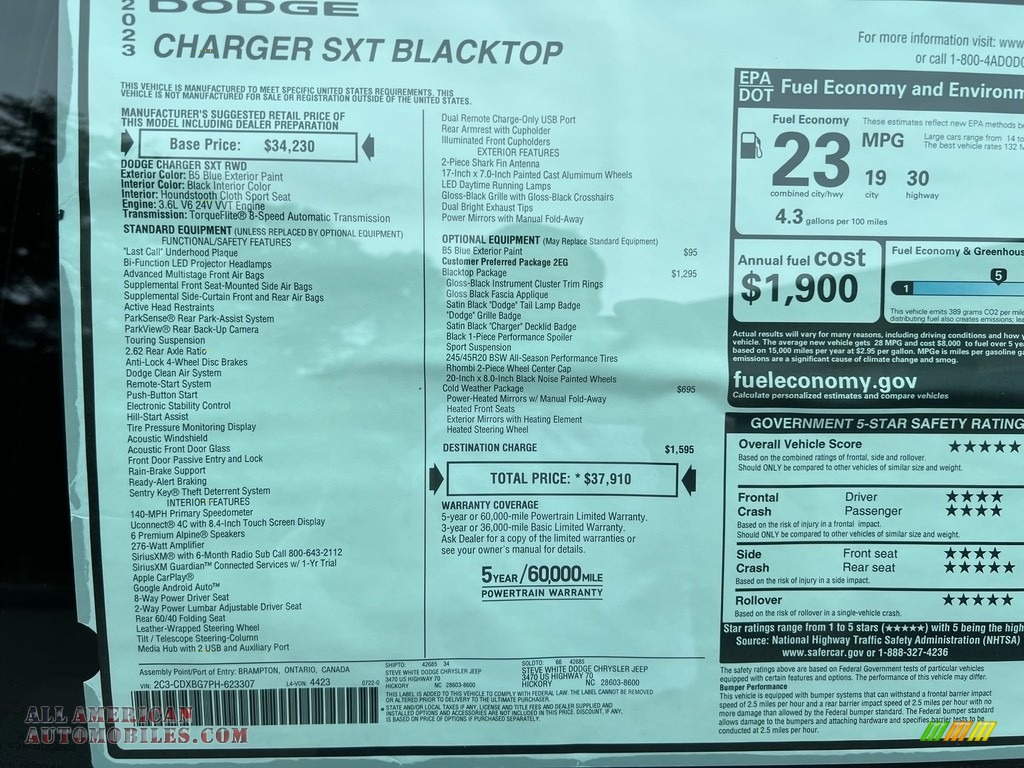 2023 Charger SXT Blacktop - B5 Blue Pearl / Black photo #27