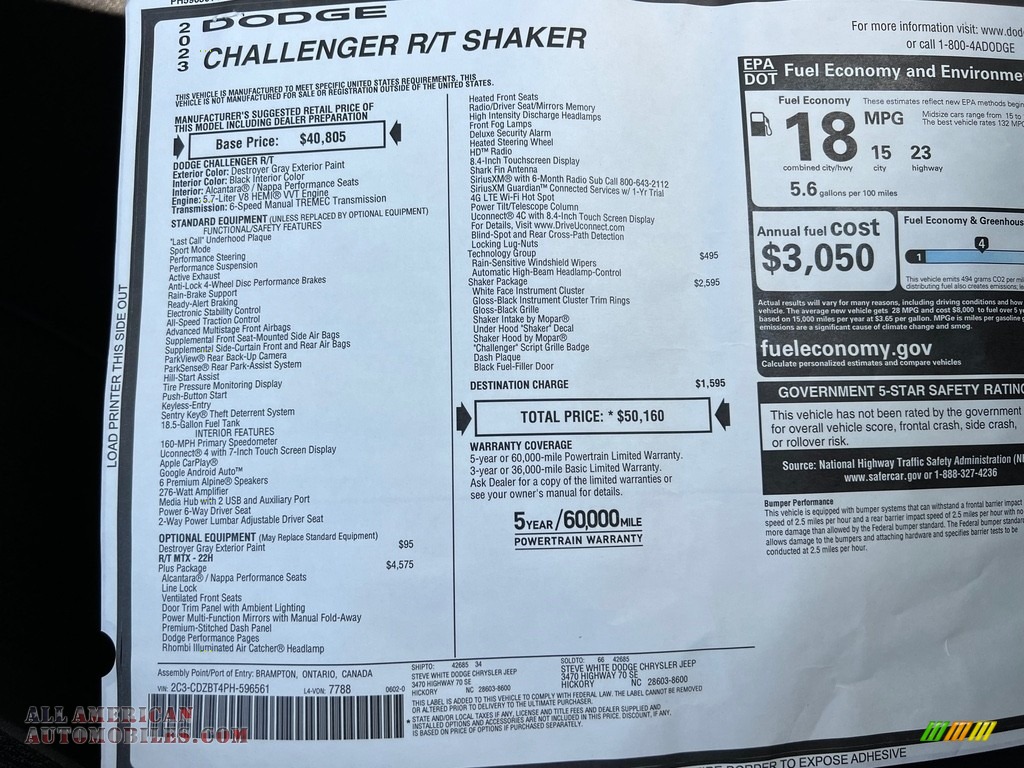 2023 Challenger R/T Shaker - Destroyer Grey / Black photo #25