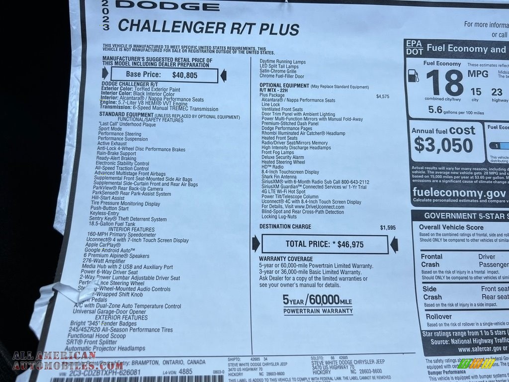 2023 Challenger R/T Plus - Torred / Black photo #25