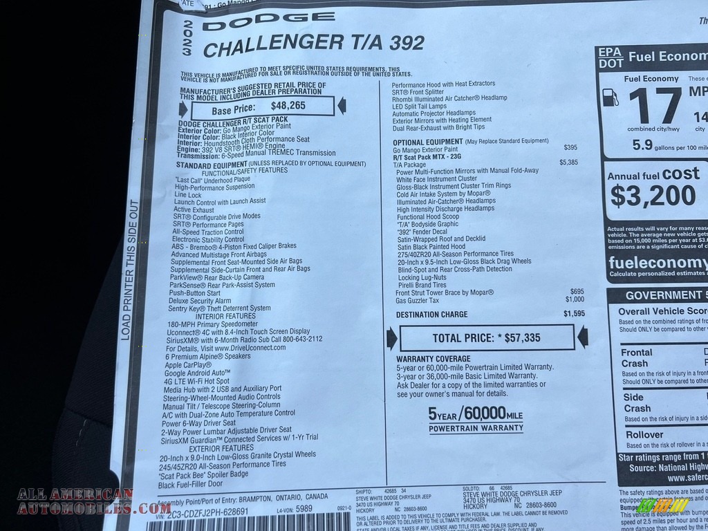 2023 Challenger T/A 392 - Go Mango / Black photo #25
