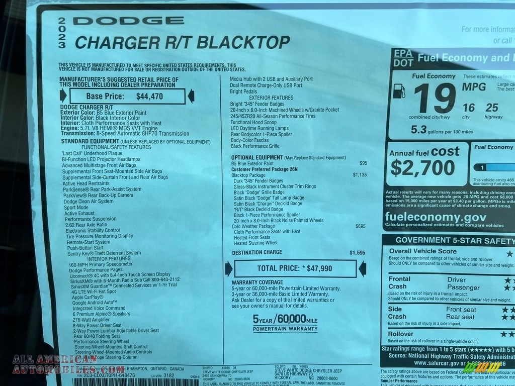 2023 Charger R/T Blacktop - B5 Blue Pearl / Black photo #27