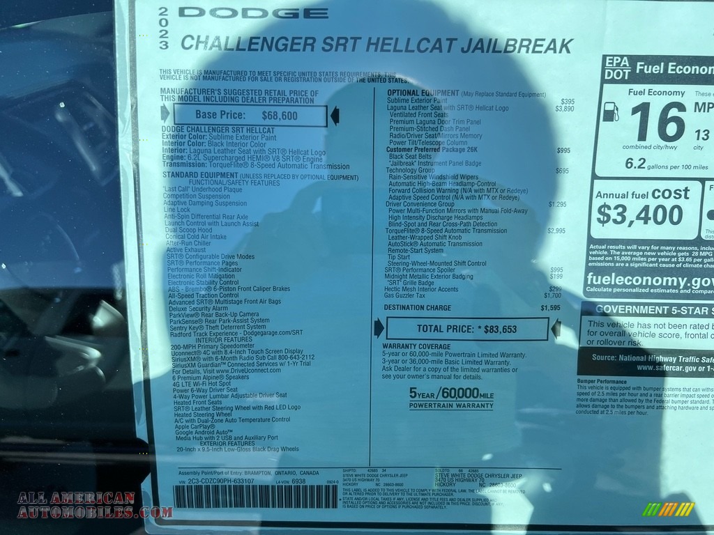 2023 Challenger SRT Hellcat JailBreak - Sublime / Black photo #28