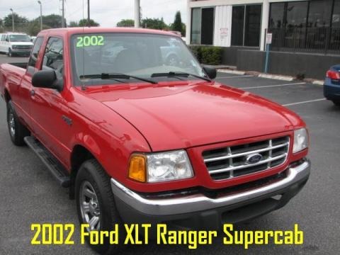Bright Red 2002 Ford Ranger XLT SuperCab. Bright Red Medium Prairie Tan
