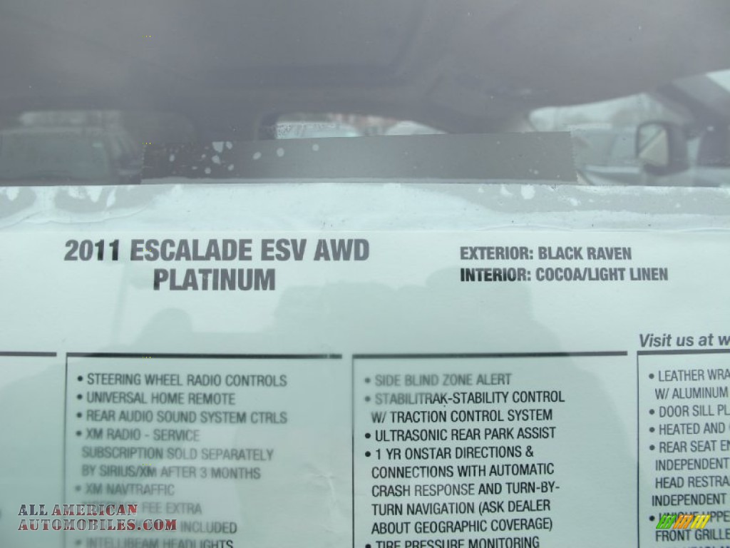 2011 Escalade ESV Platinum AWD - Black Raven / Cocoa/Light Linen Tehama Leather photo #34