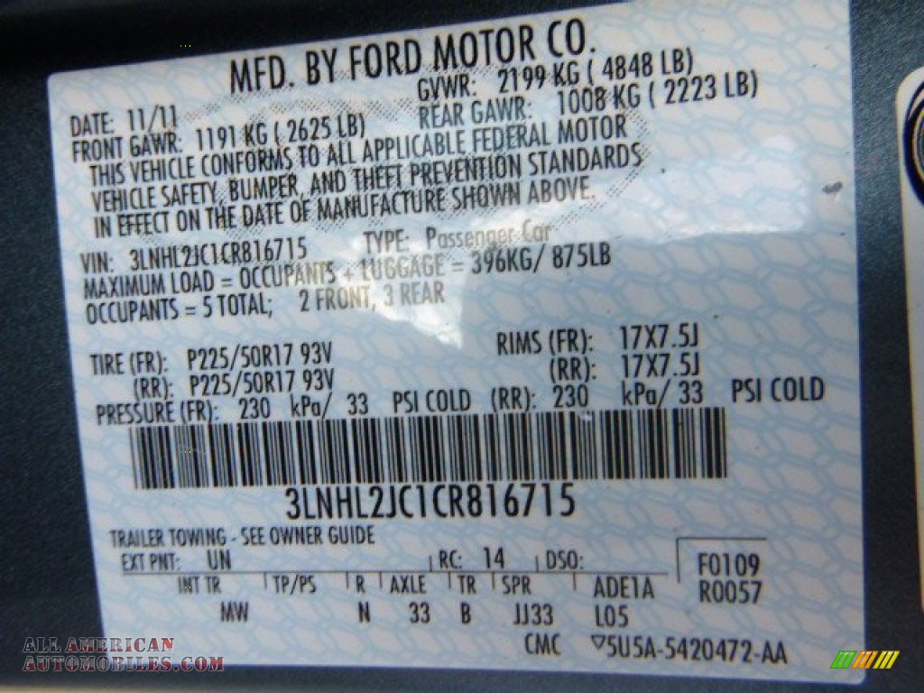 2012 MKZ AWD - Steel Blue Metallic / Dark Charcoal photo #23