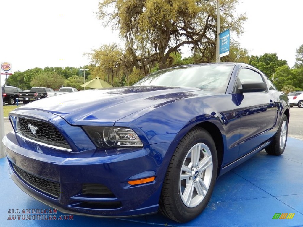 2014 Mustang V6 Premium Coupe - Deep Impact Blue / Medium Stone photo #1