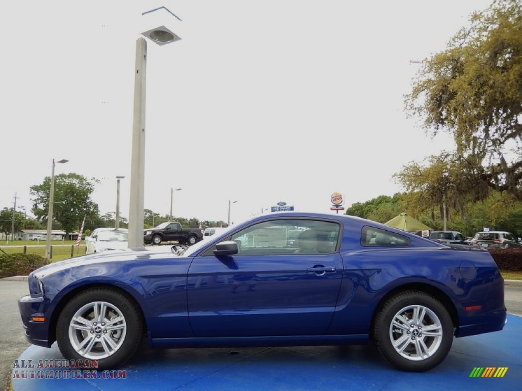 2014 Mustang V6 Premium Coupe - Deep Impact Blue / Medium Stone photo #2