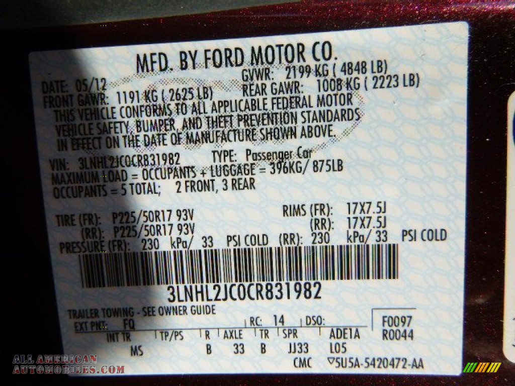 2012 MKZ AWD - Bordeaux Reserve Metallic / Light Camel photo #24
