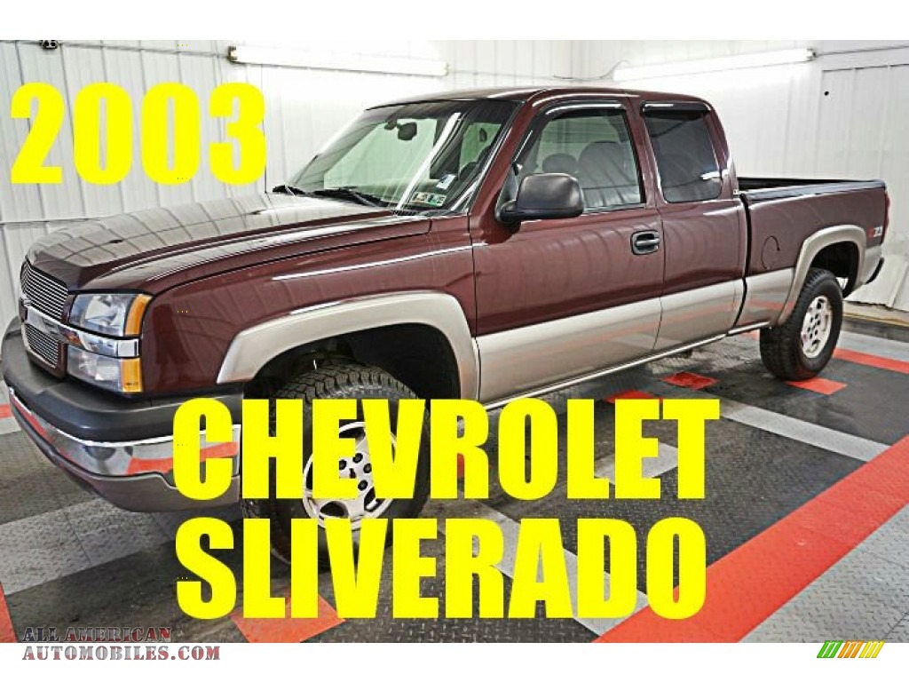 2003 Silverado 1500 LS Extended Cab 4x4 - Dark Carmine Red Metallic / Medium Gray photo #1