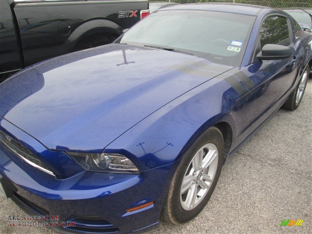 2014 Mustang V6 Premium Coupe - Deep Impact Blue / Saddle photo #3