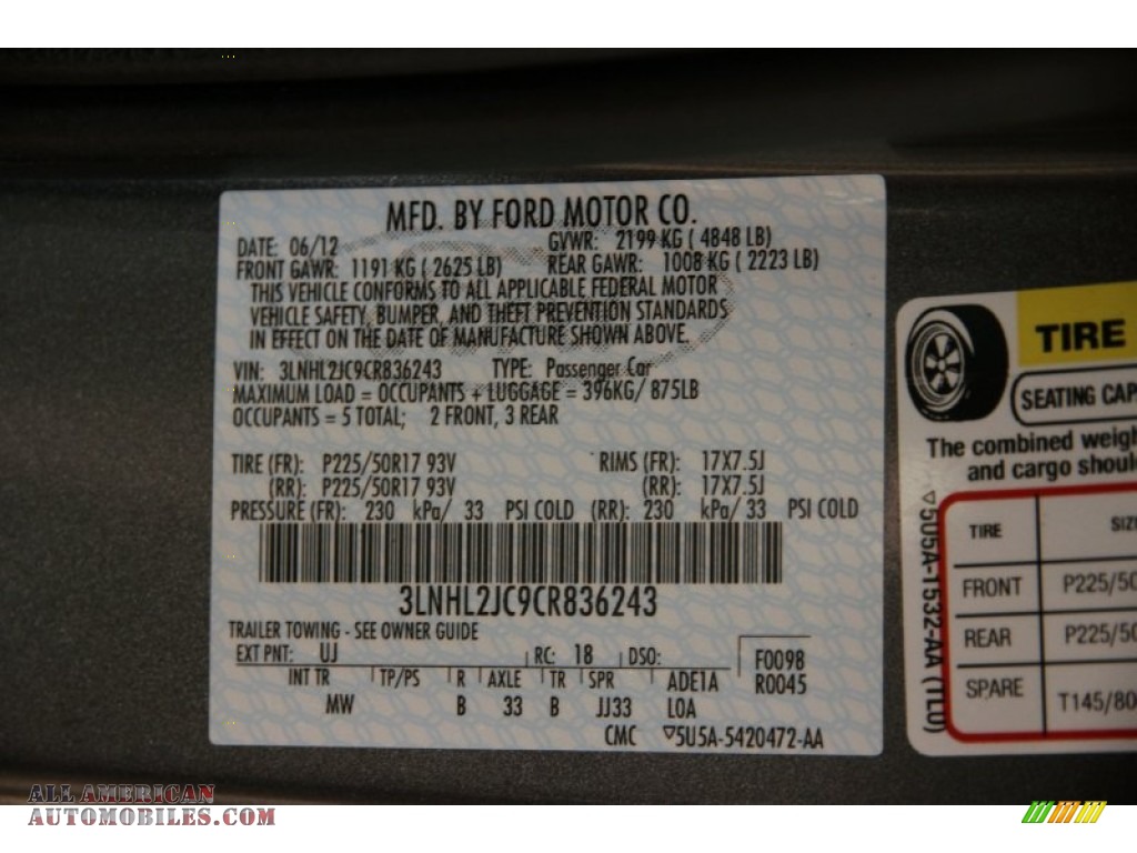 2012 MKZ AWD - Sterling Gray Metallic / Dark Charcoal photo #17